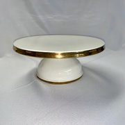 Cake Stand: Ivory w/Gold Trim 12"D