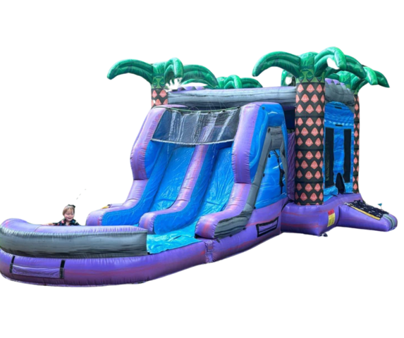 Purple Palm Tree Bounce and Slide Double lane Rental