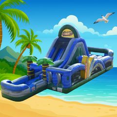 60' Extreme Tropical Dual Lane  Obstacle Course With Water Slide