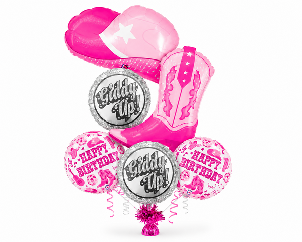 Giddy UP Pink Cowgirl Birthday Balloon Bouquet