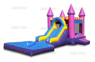 Pink Castle Slide with Pool Bounce Houses