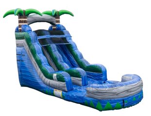 18 Ft Blue Palm Tree single lane Water Slide