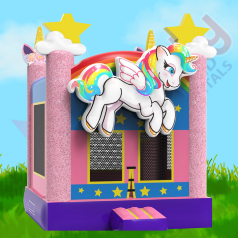 Rainbow unicorn bouncer rental