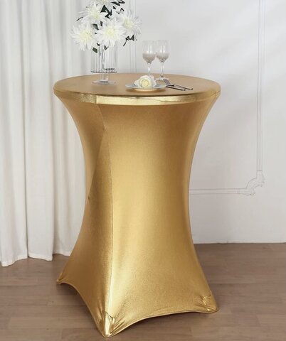 30 IN. ROUND STRETCH COCKTAIL TABLECLOTH 30 IN. ROUND STRETCH COCKTAIL TABLECLOTH SHINY GOLD