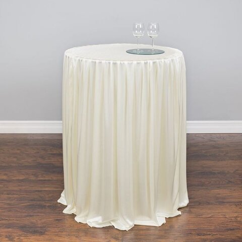 30 in  Round Chiffon Stretch  cocktail table skirt Ivory