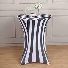 30 IN. ROUND STRETCH COCKTAIL TABLECLOTH BLACK AND  WHITE STRIPE