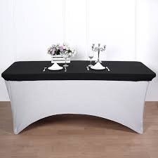 6 FT Top Black and  White Rectangular Stretch Tablecloth