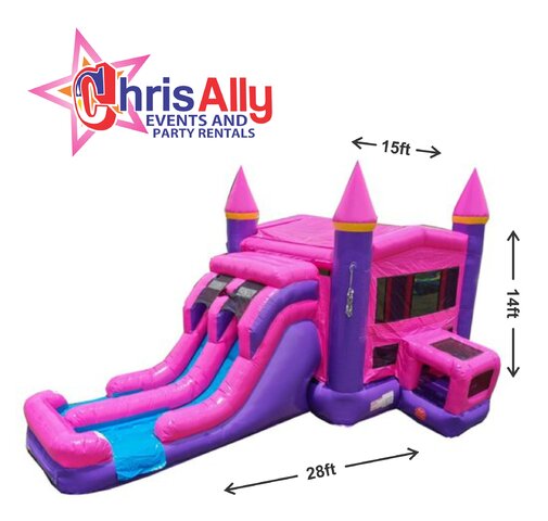 Pink and Purple Castle Jump and Dual Slide XL Wet