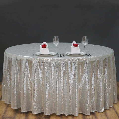 Sequin Silver Tablecloth 120