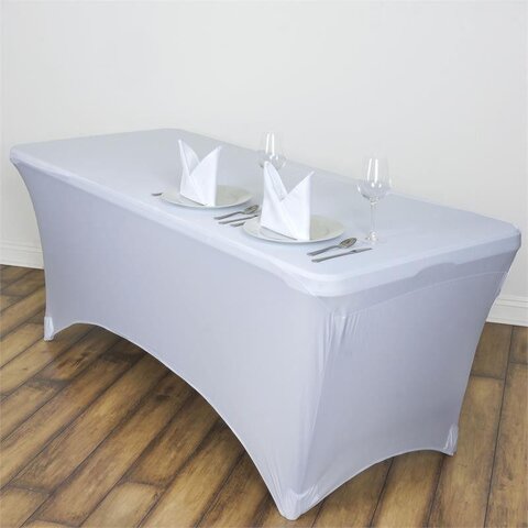 6 FT White Rectangular Stretch Spandex Tablecloth