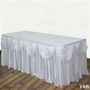 White Double Drape Table Skirt / Satin - 14'