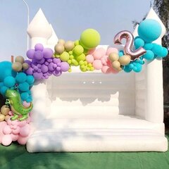 White Bounce House With 12' Balloon Garland 