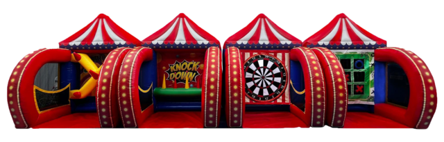 4 Carnival Inflatable Games (Ring Toss, Tic-Tac-Toe, Knock Down, Dartboard) 34'x10'