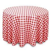 Linen: Red and White Checkered Round Tablecloth 108"