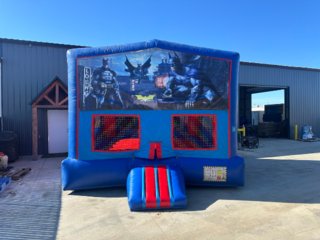 <b><font color=red><b>Batman Bounce House #2<font color=blue><br><large>15x15 Bounce House with Basketball Hoop <br> 