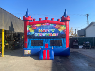 <b><font color=red><b>Happy Birthday Bounce House #2<font color=blue><br><large>15x15 Bounce House with Basketball Hoop <br> 