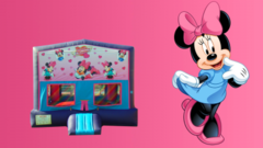 <b><font color=red><b>Minnie Mouse Bounce House<font color=blue><br><large>15x15 Bounce House with Basketball Hoop <br> 