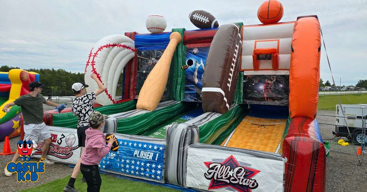 inflatable event game rentals interactive sports games corporate event entertainment basketball shootout soccer darts