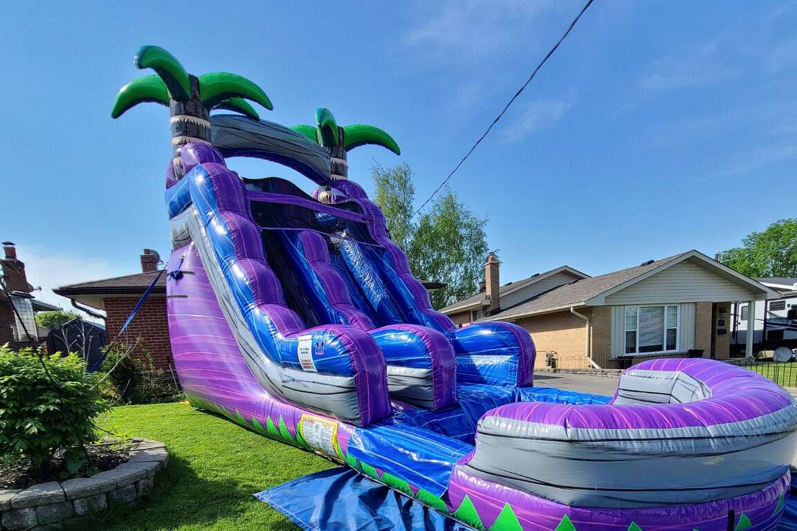 Water slide rentals Brampton large inflatable water slide with splash pool for festivals school events corporate events and summer backyard parties Castle Kid