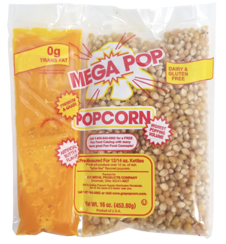 Mega Pop® Corn/Oil/Salt Kit with Coconut Oil for 12-oz. Kettle- Each Kit Serves 13