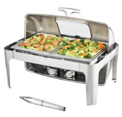 Rectangle Roll Top Chafing Dish with 9Qt Pan Visual Glass Lid Fuel Holder