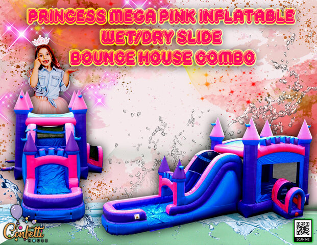 Princess Mega Pink Inflatable Wet/Dry Slide Bounce House Combo