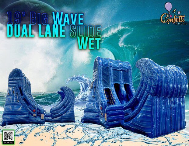 19' Big Wave Dual Lane Slide Wet Inflatable Slide 