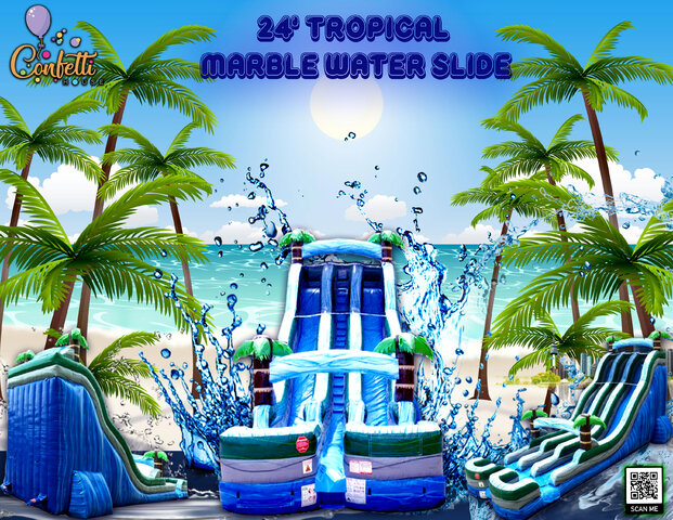 24' Tropical Marble Double Lane Inflatable Wet/Dry Slide