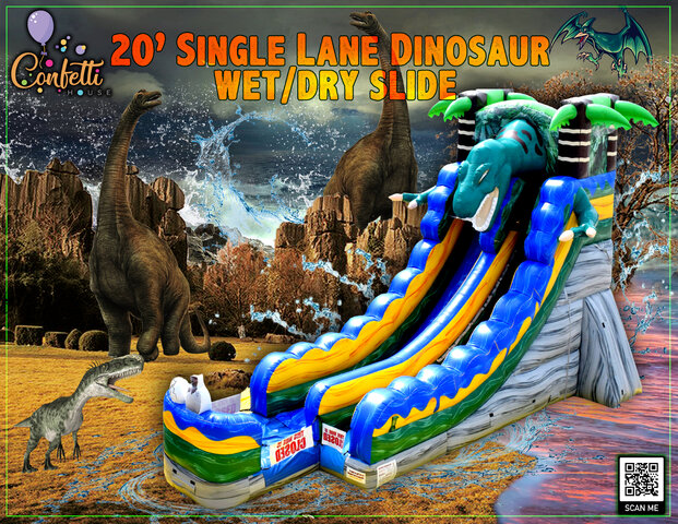 20' Single Lane Dinosaur Wet/Dry Inflatable Slide