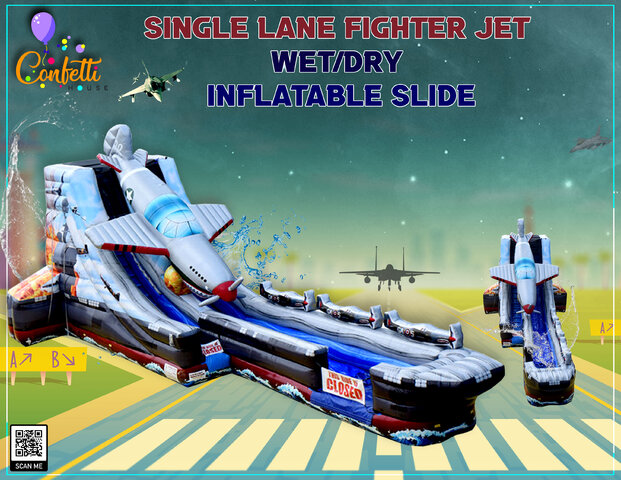 20' Single Lane Fighter Jet Wet/Dry Inflatable Slide