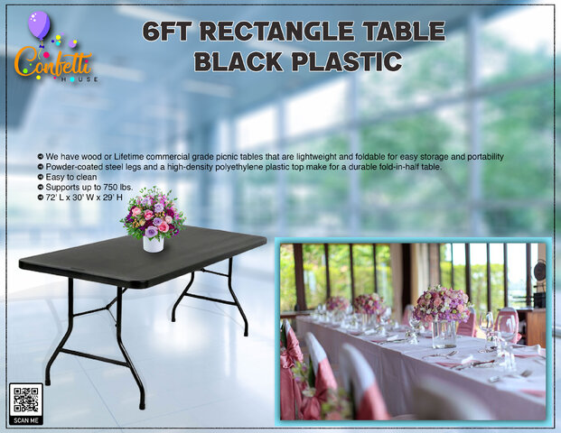 6FT Rectangle Table black plastic 