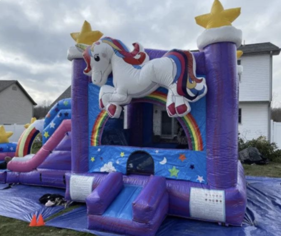 Magical Unicorn Bounce House Combo with Slide