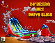 24' Retro Rainbow Double Bay Wet Inflatable Slide