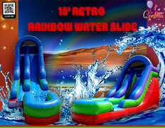 15' Tall Retro Rainbow Wet/Dry  Inflatable Slide