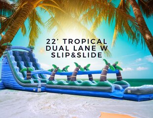 22' Tropical Dual Lane Inflatable Water Slip N Slide
