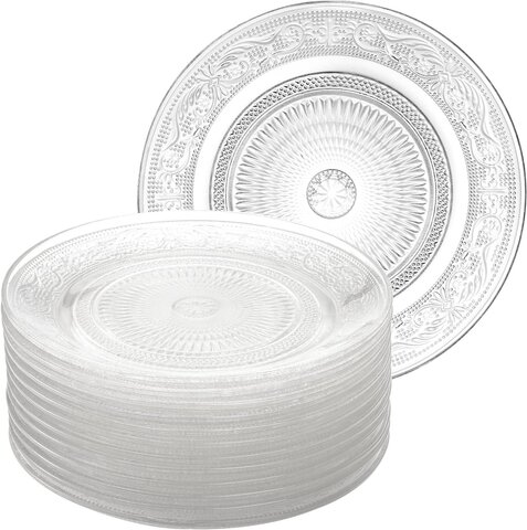 Carved Glass Cake Desert Plates  1 Dz 