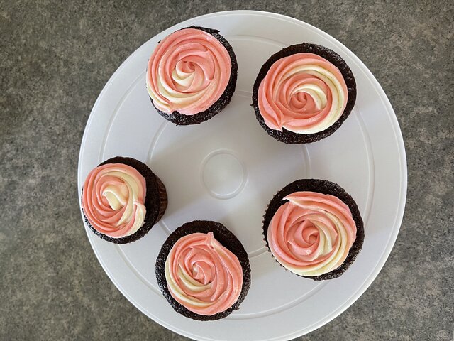 Chocolate Cupcakes with Coral Frosting