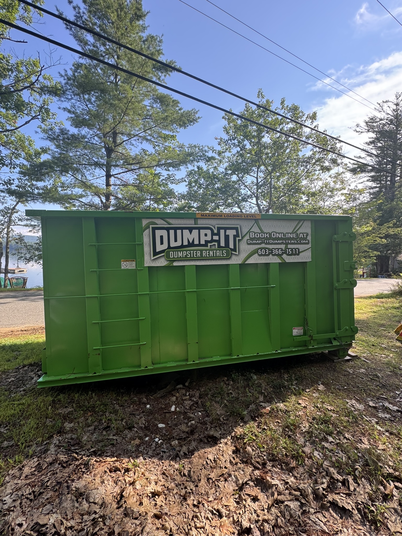 Residential dumpster from Dump-It Dumpster Rentals placed in a backyard