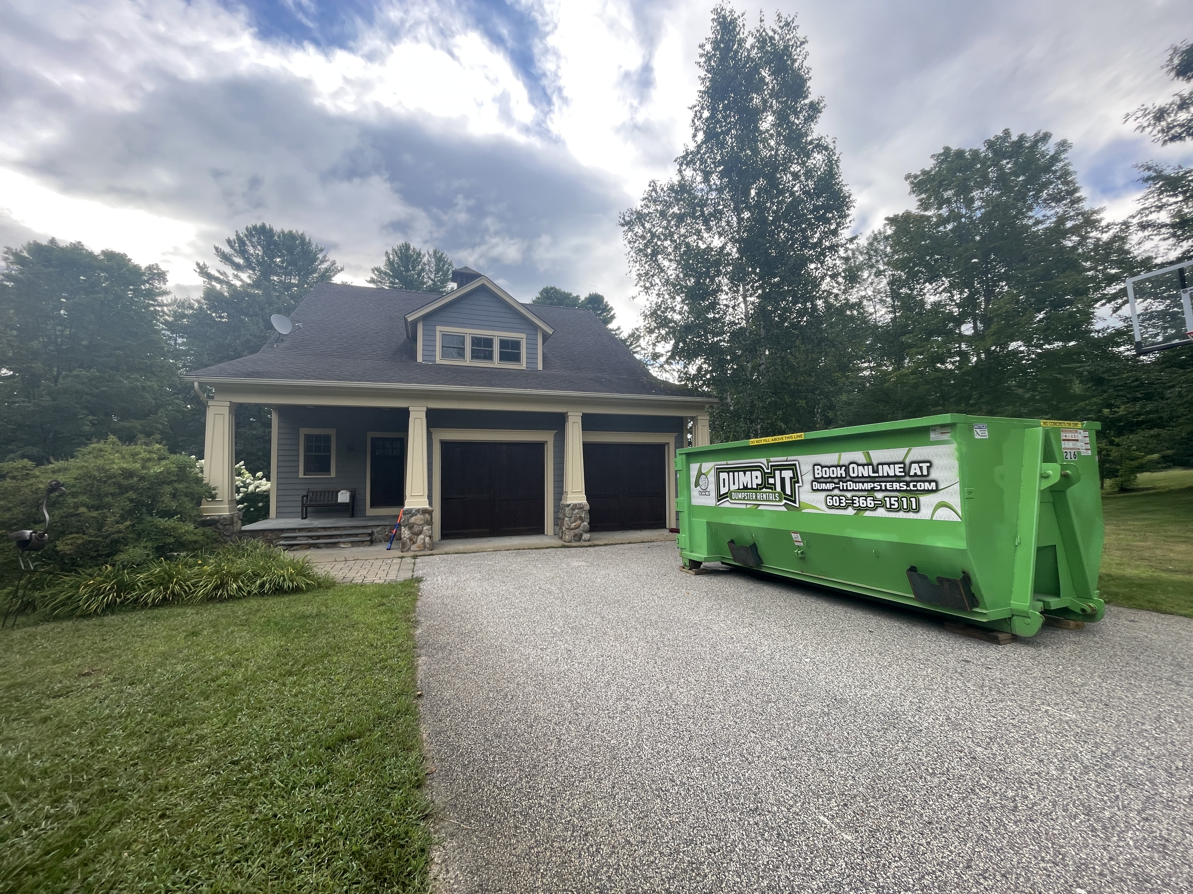Dump-It Dumpster Rentals logo over a construction site