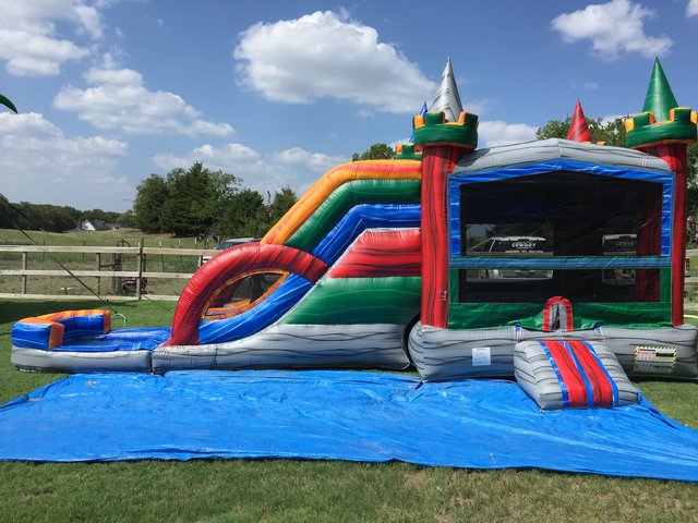 Dallas Cowboys 7' Double Lane Dry Slide With Bounce House