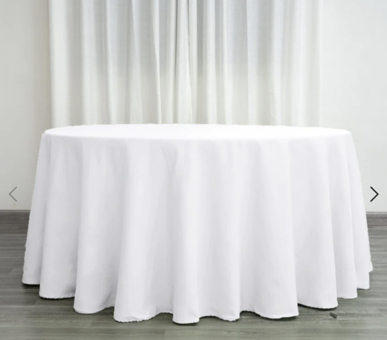 White 120 inch Round Tablecloth
