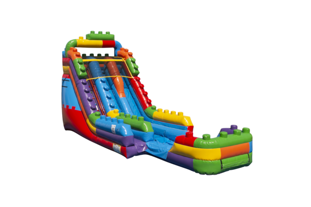 Wet 20 Ft Dual Laned Lego Block Water Slide with Inflated Pool