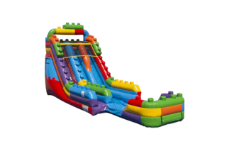 Wet 20 Ft Dual Laned Lego Block Water Slide with Inflated Pool NEW!