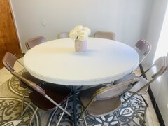 60 inch Round Table and Brown Chair Set