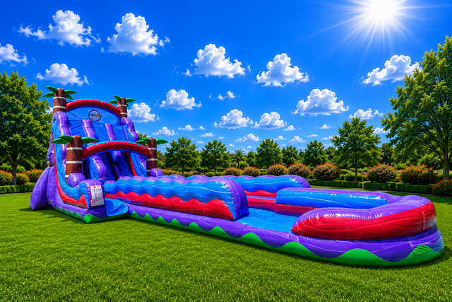 22' Tropical Hurricane Dual Lane Extended Lane With Inflated Pool, marble red