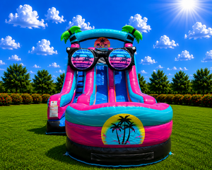 20' Beach Vibe Dual Lane Waterslide with inflated landing