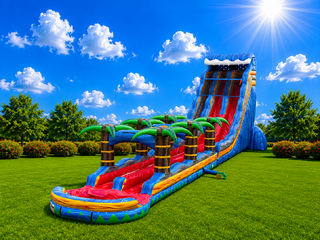 28' Tropical Fireblast Dual Lane water slide with Slip Slide