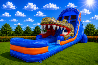 Gator Chomp 20' Dual lane Water slide with pool