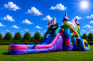Rainbow Unicorn Dual Lane Bounce House / Slide combo