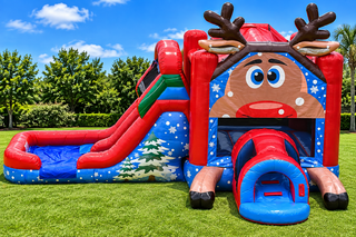 Reindeer bounce house / dual lane slide combo